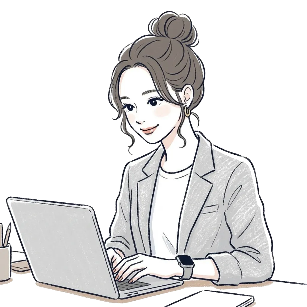 パソコンで業務自動化を実践する女性のイラスト