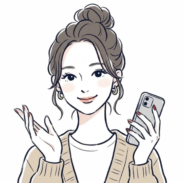 スマートフォンで相談を案内する女性のイラスト